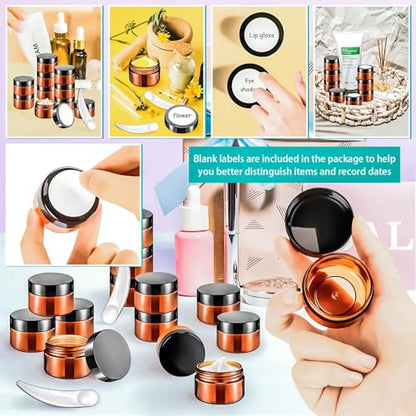 40 PCS 15g Amber Plastic Containers with Black Lids,Small Makeup Containers,0.5oz Small Sample Pot Jars Round Travel Cosmetic Jars with Spatulas for Liquid Sample Powder Cream Lotion - color: Amber, size: 15g