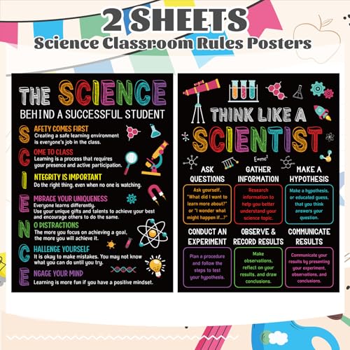 COCHIE Science Posters Set for Classroom Decorations, Back to School Science Class Rules Poster Wall Decor for Primary Elementary Middle High School Teacher Must Haves Supplies - 14 4/5"x11" - style: Science