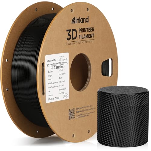 Inland PLA Basics Filament 1.75mm, 1kg Spool – Dimensional Accuracy ±0.02mm, Neatly Wound, Fits Most FDM 3D Printers (Black, 1 Pack) - color: **1kg Black