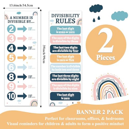 QOUBAI Educational Math Posters for Middle School Divisibility Mathematics Banner Math Classroom Decor Boho Rainbow Posters Bulletin Board for Teachers Elementary High School Classroom Wall - style: Bohemian
