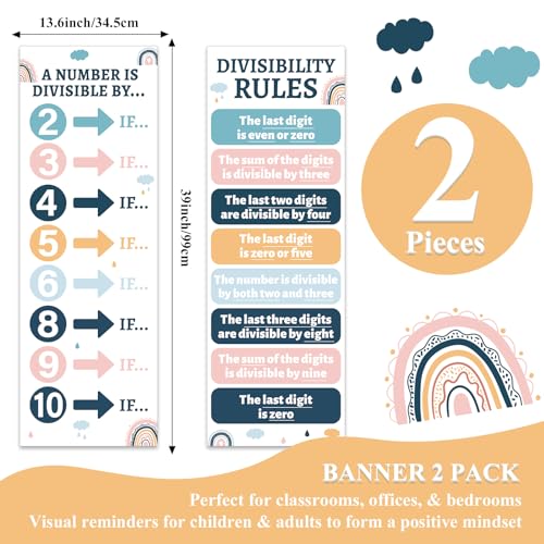 QOUBAI Educational Math Posters for Middle School Divisibility Mathematics Banner Math Classroom Decor Boho Rainbow Posters Bulletin Board for Teachers Elementary High School Classroom Wall - style: Bohemian