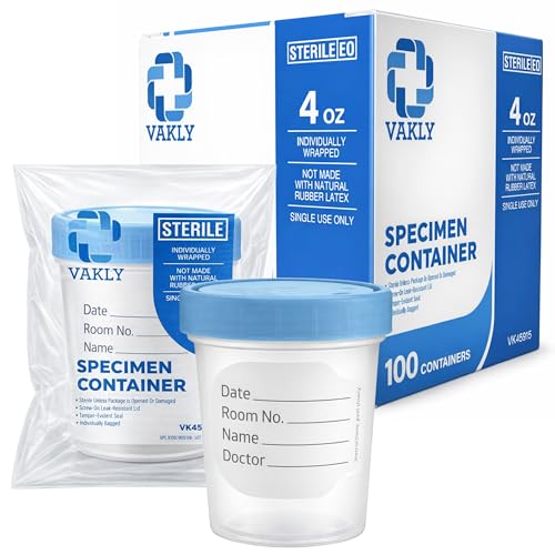 Vakly Sterile Specimen Cups 4 oz, Urine Collection Cups 100 Pack