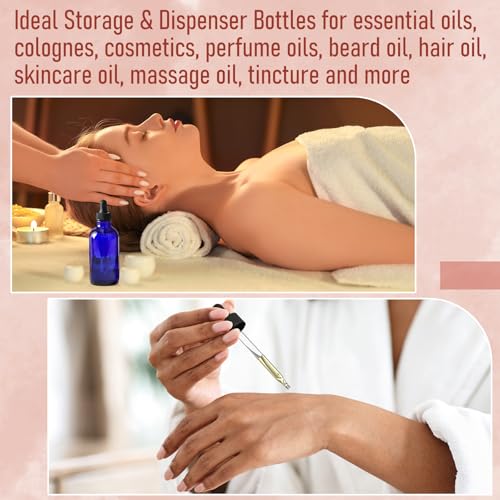 AOZITA 4 Pack, 2 oz Dropper Bottles with 1 Funnel & 4 Labels - 60ml Thick Dark Blue Glass Tincture Bottles with Eye Droppers - Leakproof Essential Oils Bottle for Health, Personal Care & Beauty - color: Blue with Eye Droppers