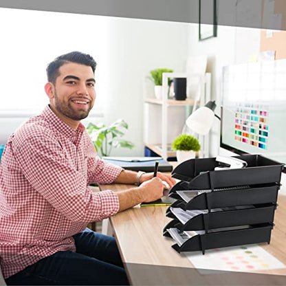 Fainne 8 Pcs Stackable Paper Trays Organizer Letter Tray for Desk, Black - color: Black