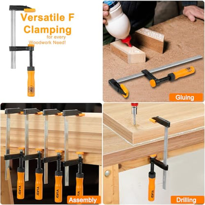 4-Pack 6-Inch F Clamps Set, Steel Bar Clamps for Woodworking - color: Yellow 4 Pack-6 Inch