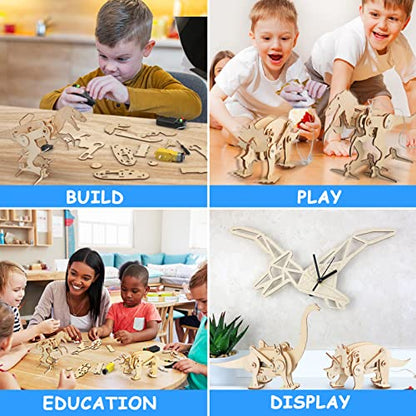 Poraxy 4 Pack Dinosaur Toys for Kids 8-12, STEM Kits, Toys for Ages 8-13, Wooden 3D Puzzle, Educational Science Building Projects Crafts, Birthday Gifts for Boys Girls 7 8 9 10 11 12 13 Years Old - size: Dinosaur toys without Paints