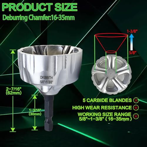Heavy-Duty Deburring Chamfer Tool with Sharp Tungsten Carbide Blades,Fast Hex Shank Deburr Drill Bit, External Burr Removal for Metal Rod Bolt Pipe 3D Printing PVC in 5/8" to 1-3/8"Diameter(16~35mm) - style: Deburring Chamfer Tool 5/8" to 1-3/8"