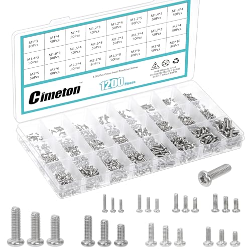 1200PCS Phillips Pan Head Small Machine Screws Assortment Kit M1-M3 Cross Round Head Screws Bolts Pan Head Machine Screw for Eyeglasses Watches Clocks Mobile Phone 24 Sizes Silver - color: Silver