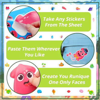 24 Sheets Make Your Own Ocean Sea Animals Stickers for Kids, Party Favors, Birthday Gifts, Classroom Rewards, Sea Crafts for Boys and Girls - color: Sea Animals