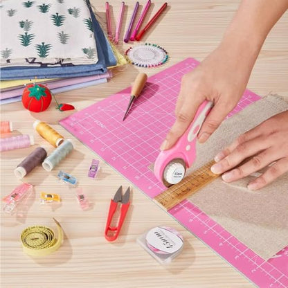 45mm Rotary Cutter with 5pcs Extra Blades, Ergonomic Handle Rolling Cutter with Safety Lock for Fabric, Leather, Crafting, Sewing, Quilting, Fabric Rotary Cutter Perfect for Left & Right Hand (Pink) - color: Pink