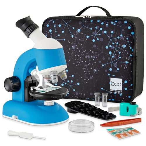 Best Choice Products 30-Piece STEM Kids Microscope Science Kit w/ 100x, 600x, 1200x Zoom, Prepared & Blank Slides, Padded Carrying Case, LED Light