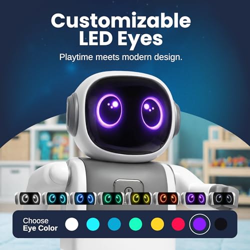 SmartyBot Smart Robot Toy for Kids - Interactive Remote Control Robot with App, Programmable Moves, 7 Customizable LED Eye Colors, Reacts to Music, STEM Learning Toy for Boys & Girls Ages 4 5 6 7 8 9