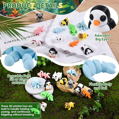12 Pack 3D Printed Land Animal Toys Flexible PLA Wildlife Desk Set - size: Mini Animals, style: 12 PCS