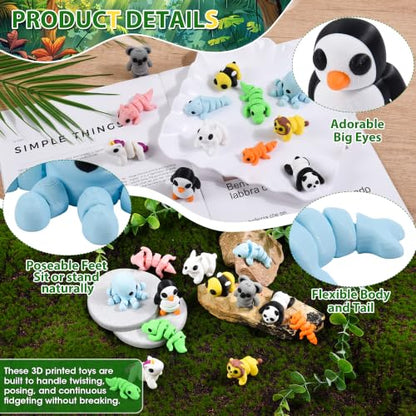 12 Pack 3D Printed Land Animal Toys Flexible PLA Wildlife Desk Set - size: Mini Animals, style: 12 PCS