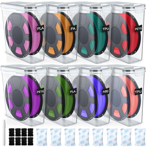 8 Pack 3D Printer Filament Storage Box Set,4 L,Black Seal - color: Black Seal