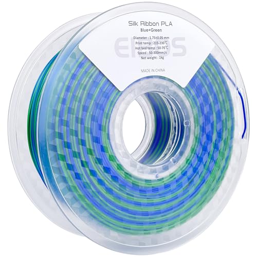 Silk Ribbon PLA 3D Printer Filament, Tri-Color Fast Color Changing PLA 1.75mm, Shiny Multicolor 3D Printing Filament 1kg / 2.2lbs, Blue Green - color: Blue Green