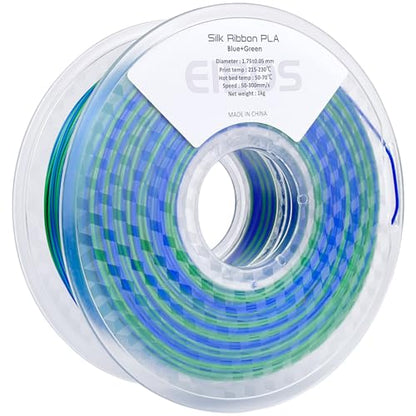 Silk Ribbon PLA 3D Printer Filament, Tri-Color Fast Color Changing PLA 1.75mm, Shiny Multicolor 3D Printing Filament 1kg / 2.2lbs, Blue Green - color: Blue Green