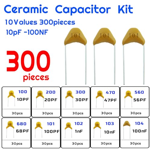 10 Values 300pcs Monolithic Ceramic Capacitor Assortment Kit