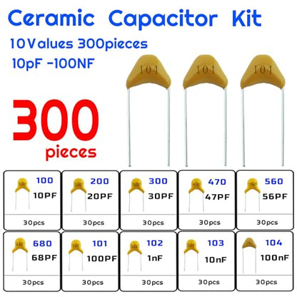 10 Values 300pcs Monolithic Ceramic Capacitor Assortment Kit