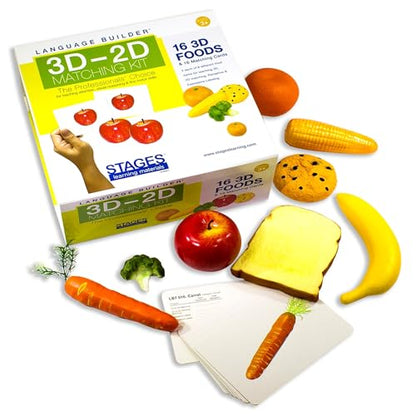 Stages Learning Language Builder 3D-2D Foods Matching Kit for Autism Education & Aba Therapy Flash Cards - style: Foods