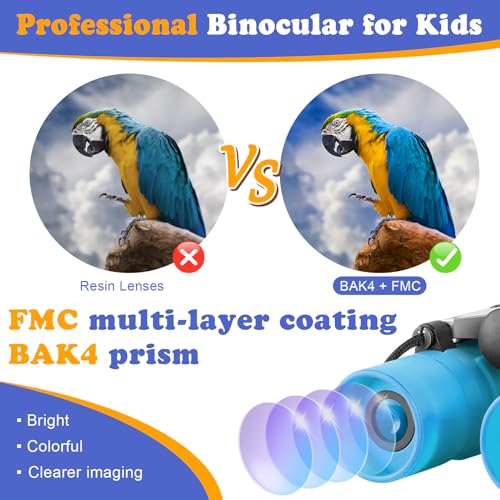 Real Binoculars for Kids Gifts for 3-12 Years Boys Girls 8x21 High-Resolution Optics Compact Toy Binocular for Bird Watching,Travel, Camping - color: Sky Blue