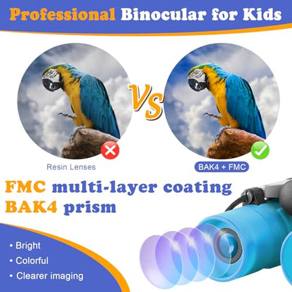 Real Binoculars for Kids Gifts for 3-12 Years Boys Girls 8x21 High-Resolution Optics Compact Toy Binocular for Bird Watching,Travel, Camping - color: Sky Blue