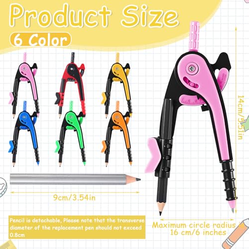 Chengu 48 Pcs Math Geometry Compass Bulk with Pencils 6 Inch, Dark Color - color: Dark Color