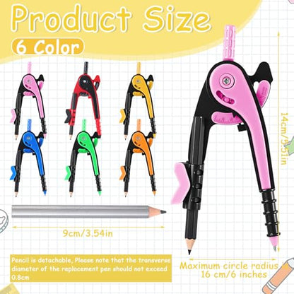 Chengu 48 Pcs Math Geometry Compass Bulk with Pencils 6 Inch, Dark Color - color: Dark Color