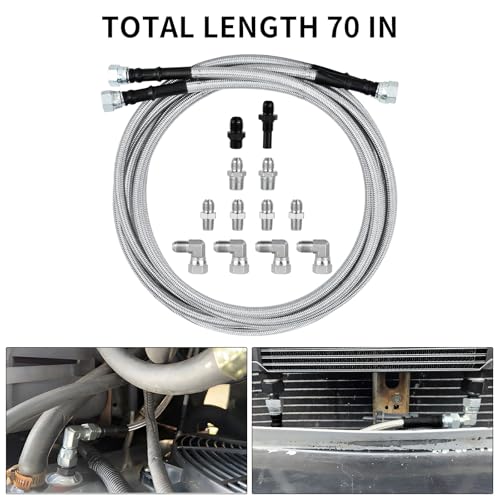 Mupera 6AN 70" Transmission Cooler Lines - 304SS Braided Lines Direct Fit - color: White, size: 70 Inch