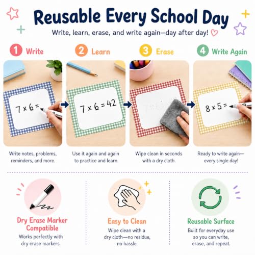 Cinrobiye 24 Pcs Dry Erase Stickers for Classroom Tables, Reusable Writable Decals with 2 Scrapers, Waterproof Dry Erase Spots for Desks, Whiteboards, Walls, Teacher Classroom School Supplies - color: Checkered