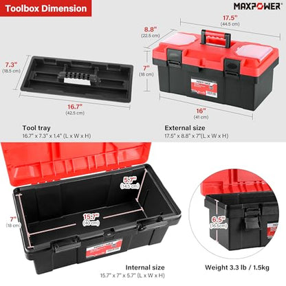 MAXPOWER 17 inch Tool Box, Small Plastic Toolbox with Handle - color: Red, size: 17"