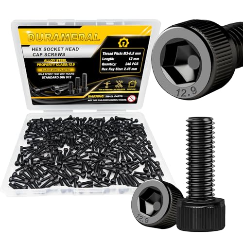 M3x12mm Screws 240pcs Hex Socket Cap 12.9 Steel Black Zinc Fully Thread - size: M3*12mm 240pcs
