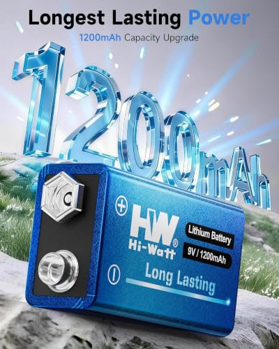 HW 9V Batteries 1200mAh 8 Pack, Lithium for Smoke Detectors -40°F to 140°F