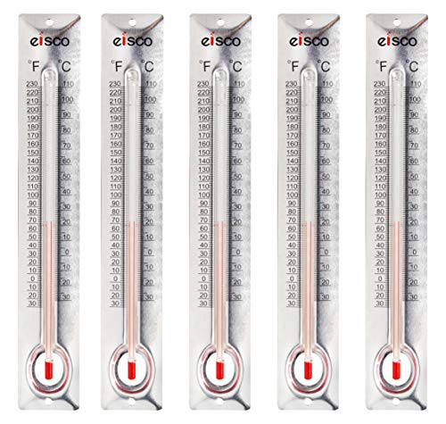 EISCO 5 Pack - Aluminum Thermometers, -30 to 110°C / 30 to 230°F, Measurement in Celsius & Fahrenheit - Aluminum Backing, Glass - Spirit Filled - 6.5" Long, 1" Wide - style: 5 Pack