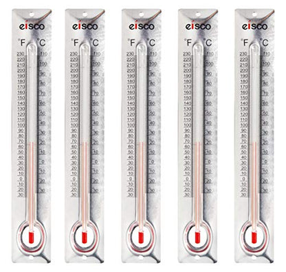 EISCO 5 Pack - Aluminum Thermometers, -30 to 110°C / 30 to 230°F, Measurement in Celsius & Fahrenheit - Aluminum Backing, Glass - Spirit Filled - 6.5" Long, 1" Wide - style: 5 Pack