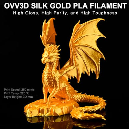OVV3D Silk PLA Filament 1.75mm, Upgrade Gold PLA Filament 3D Printer Filament, Silk Gold Metal 3D Printing Filament, 3D Filament 1.75 +/- 0.02mm, Silk 1.75 PLA Filament for 3D Printer and 3D Pen, 1kg - color: Silk Metal Gold