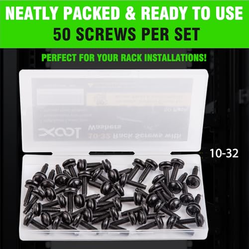 XOOL 50-Pack 10-32 Rack Screws with Washers – Durable, Rust-Resistant for Server Racks and Audio Equipment Mounts - color: 10-32