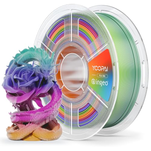 YOOPAI Silk Rainbow PLA Filament 1.75mm, Multicolor Gradient PLA 3D Printer Filament, Glossy Silk Shine, Smooth Printing, Color Changing Filament 1kg Spool (2.2lbs)，Rainbow Silk 03 - color: B-silkpla-1kg-rainbow-03-teal Green, Purple, Magenta Pink, Orange