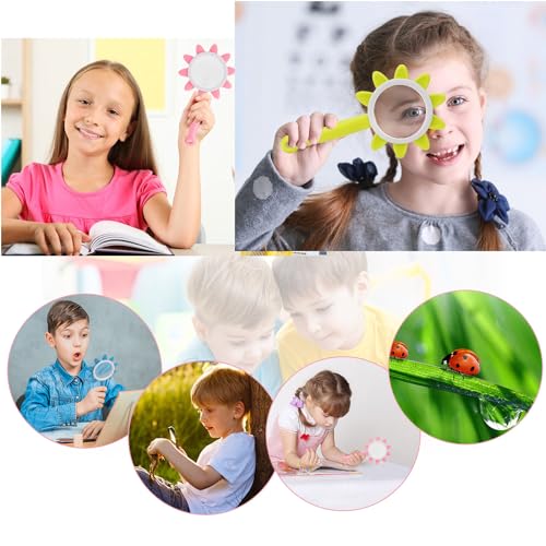 Rongon 10X Kids Magnifying Glass 3PCS Handheld Magnifier (Pink/Blue/Green) - color: Pink/Blue/Green