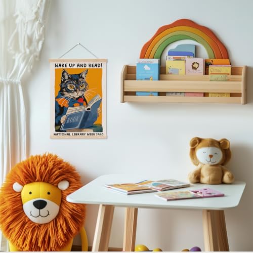 Funny Reading Cat Poster Hanger, Reading Nook Library Decor Wall Decor - color: Multi 0036