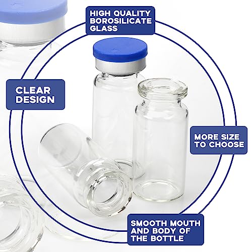 100 Pack Glass Vials Clear Glass Headspace Vial with Plastic-Aluminum Flip Caps, Rubber Stoppers and Label Papers, Small Glass Lab Vials 2ml - size: 2ml-100pcs