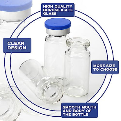 100 Pack Glass Vials Clear Glass Headspace Vial with Plastic-Aluminum Flip Caps, Rubber Stoppers and Label Papers, Small Glass Lab Vials 2ml - size: 2ml-100pcs
