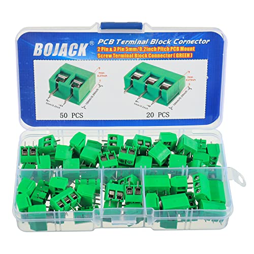 BOJACK Green 5MM 2-Pin & 3-Pin Pitch PCB Mount Screw Terminal Block Connector for Arduino and Home Electronics Projects (Pack of 70) - color: Green