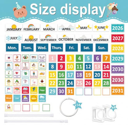 96 Cards Classroom Bulletin Board Decorations Set for Teachers,Flip Calendar with Holder for Classroom,Adjustable Calendar,Preschool Elementary Home Decor Supplies（Rainbow） - style: Rainbow