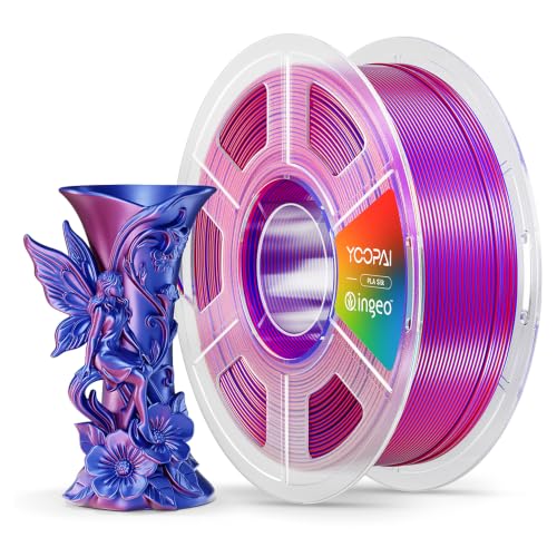 YOOPAI Dual Color Silk PLA Filament 1.75mm, Two-Tone Coextrusion PLA 3D Printer Filament, Shiny Color Change Finish, Enhanced Formula for Stable Printing, 1kg Spool, Red Blue - color: B-silkpla-1kg-dual-redblue