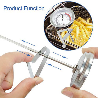 Deep Fry/Candy/Turkey Thermometer with Clip&15 inch stem - Professional Kitchen Pot Fryer,Stainless Steel Fry Oil Thermometer for Frying,Oil,Candy and Meat Cooking