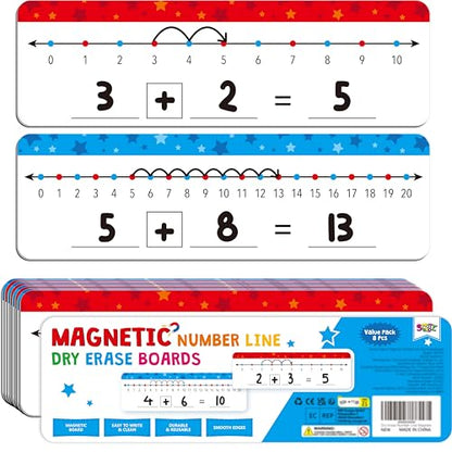 8 Packs Magnetic Number Line Boards, Dry Erase Writable and Erasable Math Board Addition & Subtraction White Board Magnets for Kids, Students, Classroom and Home (Each Measures 12” x 3.5”) - color: Stars（magnetic Boards）, size: 0-10/0-20 -8 Packs