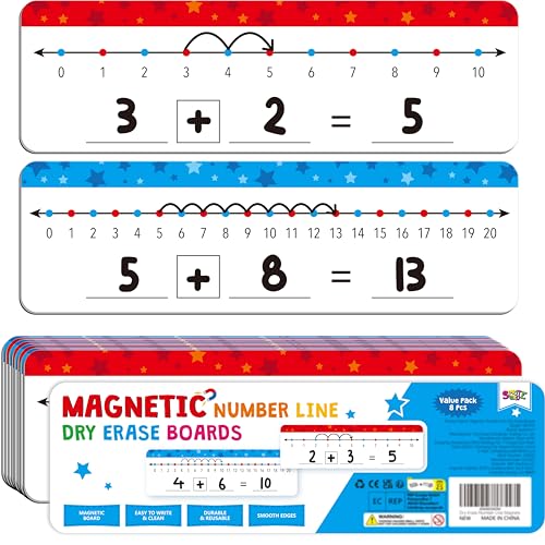 8 Packs Magnetic Number Line Boards, Dry Erase Writable and Erasable Math Board Addition & Subtraction White Board Magnets for Kids, Students, Classroom and Home (Each Measures 12” x 3.5”) - color: Stars（magnetic Boards）, size: 0-10/0-20 -8 Packs