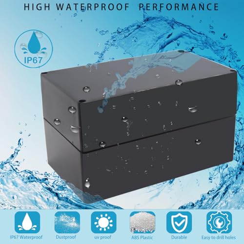 Watertight Junction Box, IP67 Waterproof Project Box Durable ABS Plastic Electronic Enclosure Case for DIY Electrical Project Black 7.87" x 4.72" x 4.45"(200 x 120 x 113 mm) - size: 7.87" x 4.72" x 4.45"