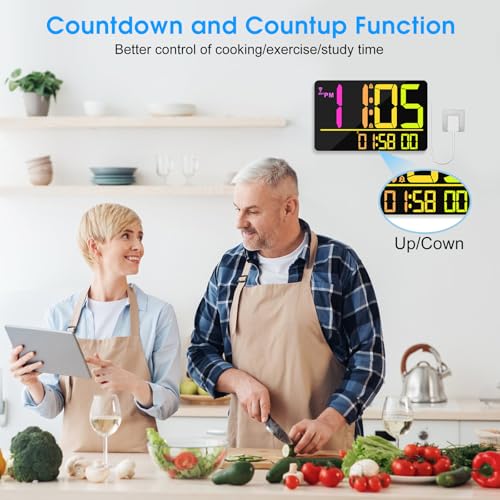 13" Bluetooth Auto Sync Wall Clock- Large Digital Alarm Clock with Remote - style: RGB Numbers